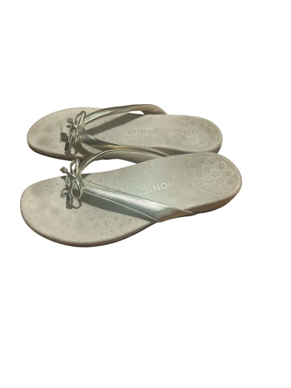 Vionic Bella Gold Metallic Bow Thong Flip Flop Sandals Women’s Size 9.5